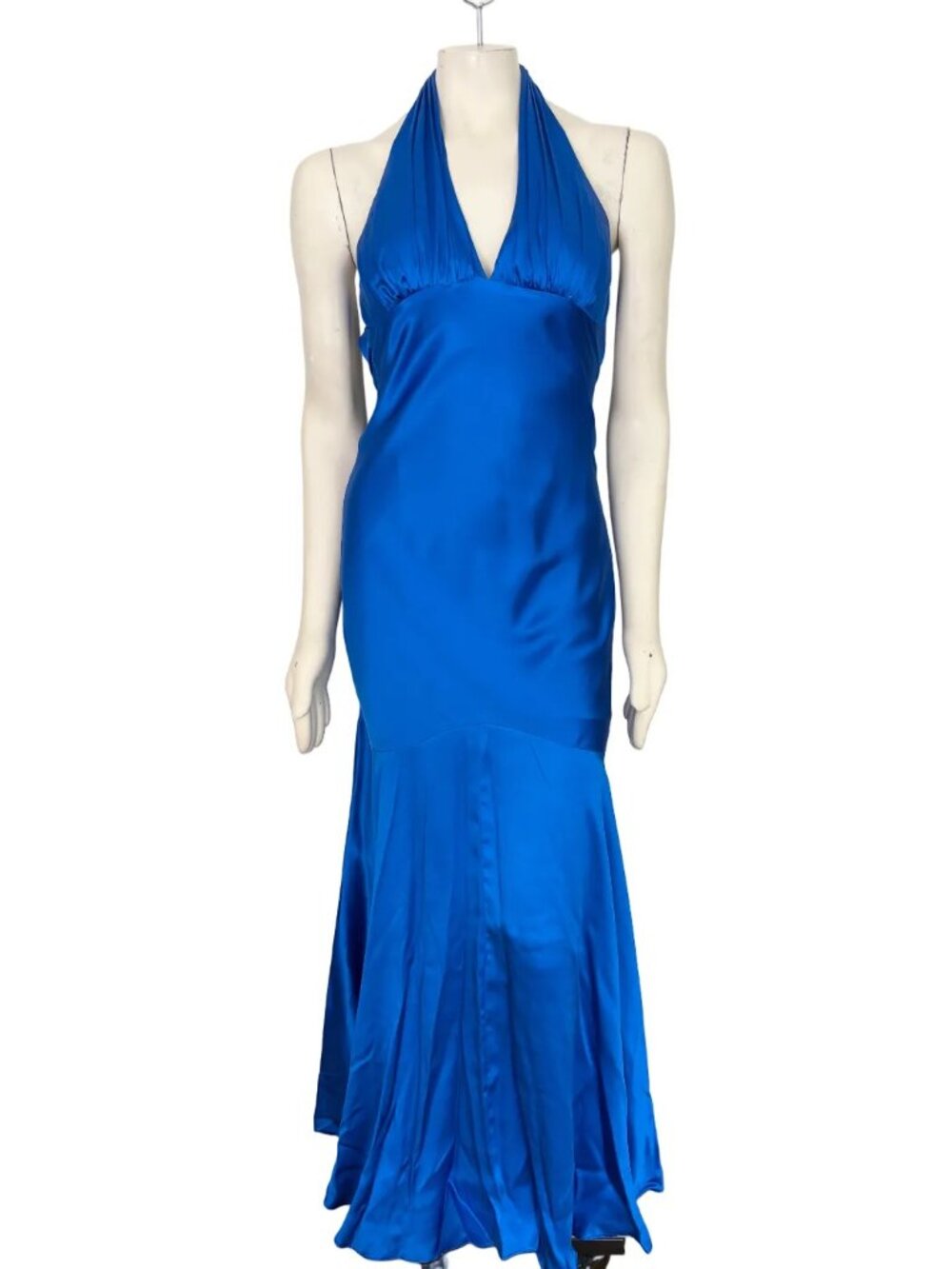 VTG CACHE 100% Silk Halter Neck Formal Mermaid Dress Royal Blue Y2K SZ 6 - Picture 2 of 13